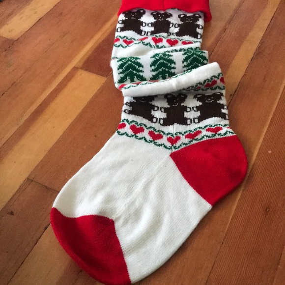 Knit Holiday Stocking Oversize with bears hearts Pine Trees - Picture 7 of 7